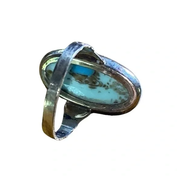 Stamped 14K Gold Mountain Turquoise SZ 7.5 – Oval Cabochon Southwestern Vintage - Picture 2 of 6
